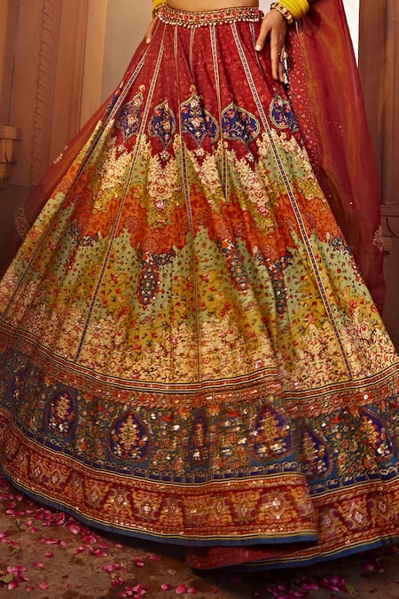 Buy Kalista Multi Color Silk, Georgette Mehvish Raw Persian Print Bridal Lehenga Set Buy_Kalista_Multi Color Silk, Georgette Mehvish Raw Persian Print Bridal Lehenga Set
