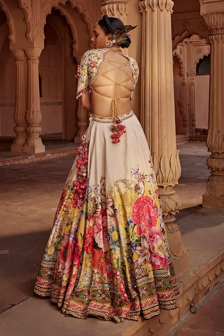 Kalista Manya Raw Silk Floral Bloom Print Bridal Lehenga Set 