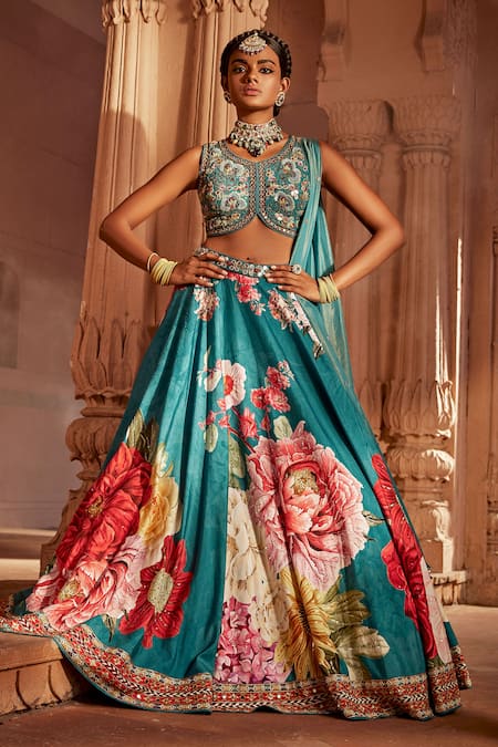 Multi-Colored Cambric Cotton Floral Printed Lehenga Set Design by Old  Marigold at Pernia's Pop Up Shop 2024