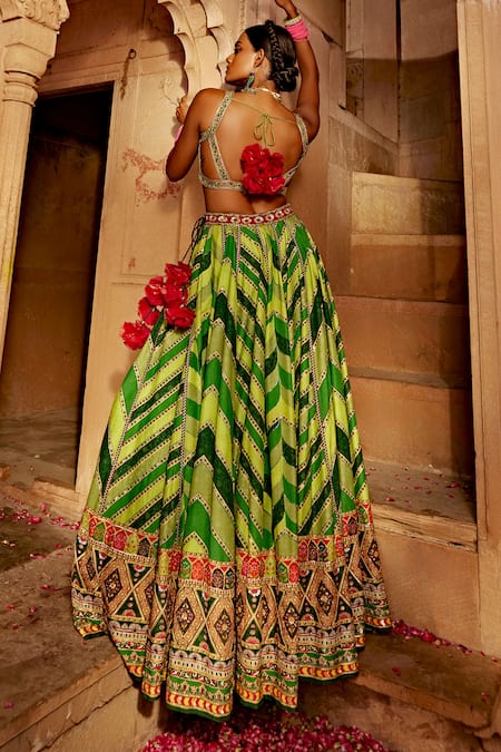 Kalista Leher Geometric Chevron Print Bridal Lehenga Set 