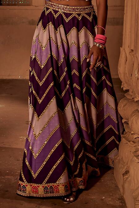 Buy Kalista Purple Silk Tassels Mandarin Collar Leher Chevron Print Sharara And Blouse Set Buy_Kalista_Purple Silk Tassels Mandarin Collar Leher Chevron Print Sharara And Blouse Set