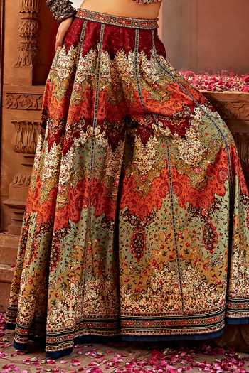 Kalista_Multi Color Silk Tassels, Embroidery Mehvish Floral Pattern Sharara And Blouse Set _Online_at_Aza_Fashions