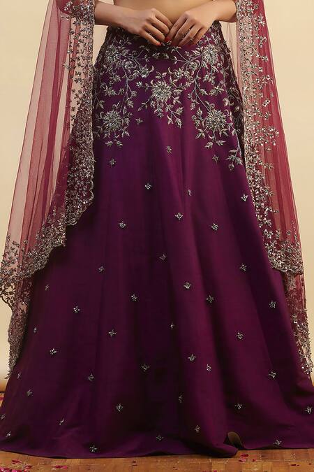 Buy_Nishta Studio_Purple Silk, Net Zari, Beads, Sequins Sweetheart Zardozi Embroidered Lehenga Set_Online_at_Aza_Fashions