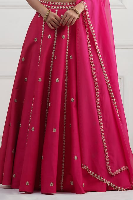 Buy_Nishta Studio_Pink Silk, Georgette Cut Work, Embroidery V-neck Raw Lehenga Set_Online_at_Aza_Fashions