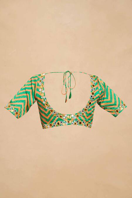 Gulabo By Abu Sandeep_Multi Color Modal Satin Printed Chevron V Neck Geometric Blouse_Online_at_Aza_Fashions