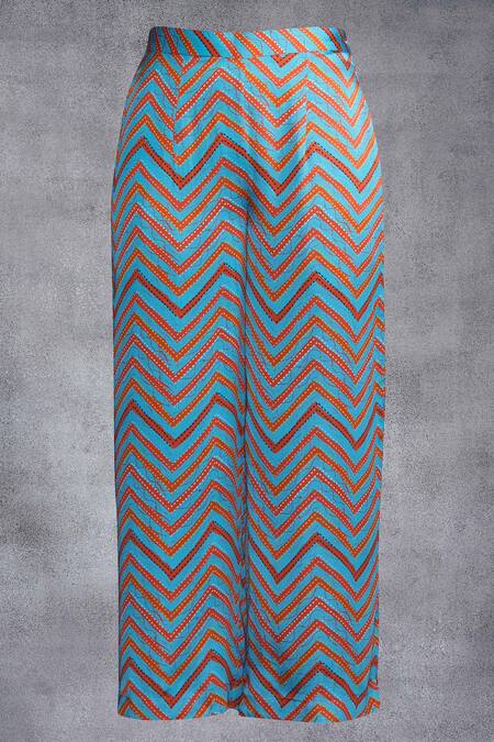 Gulabo By Abu Sandeep_Multi Color Modal Satin Printed Tribal Chevron Memoni Pant_at_Aza_Fashions