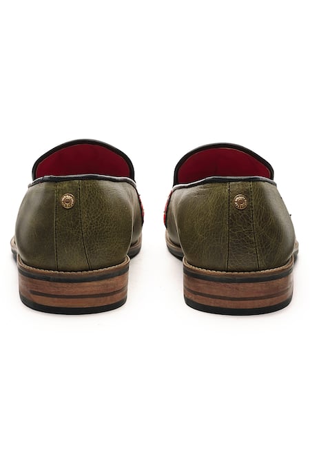 Buy Banjaaran Studio Green Lion Motif Leon Embroidered Loafers Online at Aza Fashions Buy_Banjaaran Studio_Green Lion Motif Leon Embroidered Loafers _Online_at_Aza_Fashions