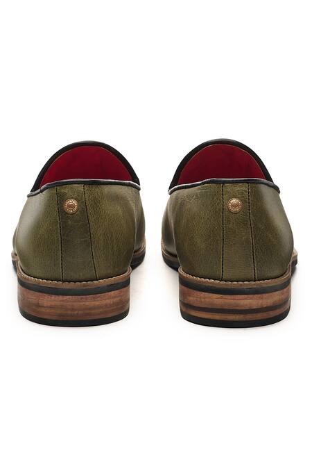 Buy Banjaaran Studio Green Geometric Texture Olive Loafers Online at Aza Fashions Buy_Banjaaran Studio_Green Geometric Texture Olive Loafers_Online_at_Aza_Fashions