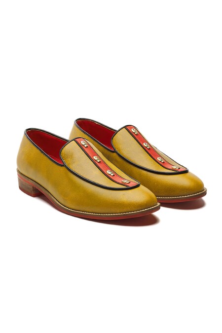 Banjaaran Studio Yellow Skull Embellishments Cranium Leather Loafers 