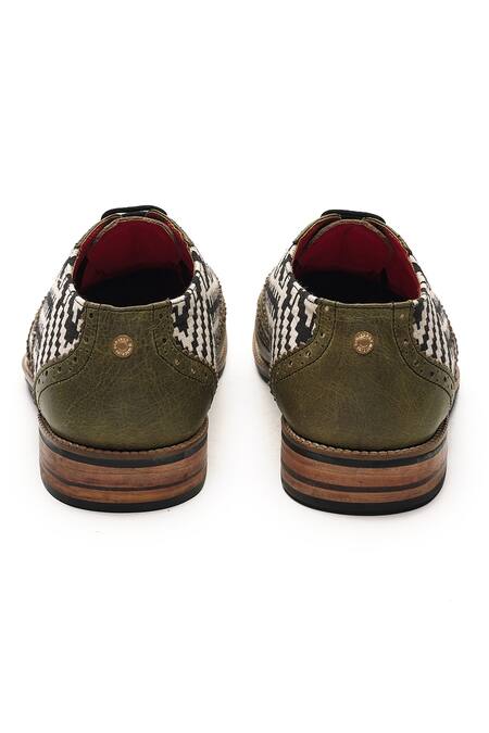 Buy Banjaaran Studio Green Geometric Texture Genuine Leather Brogues Online at Aza Fashions Buy_Banjaaran Studio_Green Geometric Texture Genuine Leather Brogues_Online_at_Aza_Fashions