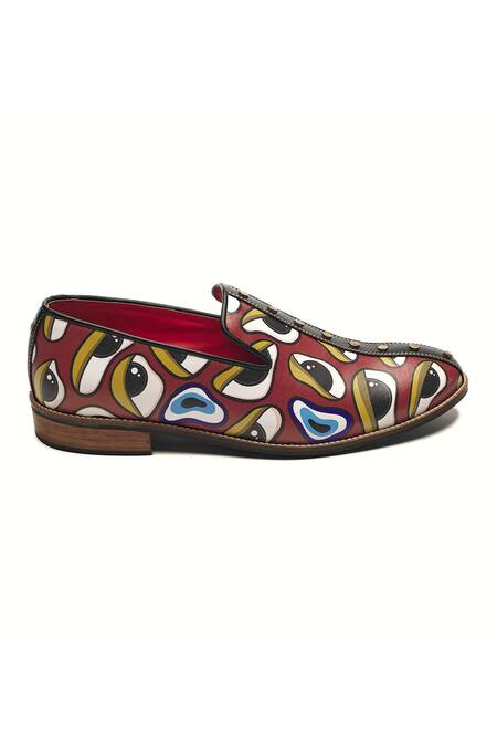 Banjaaran Studio_Red Abstract Nazar Pattern Loafers _Online_at_Aza_Fashions