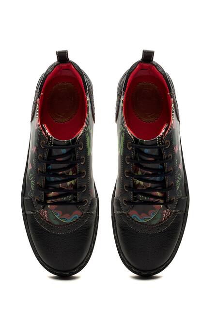 Shop Banjaaran Studio Black Floral Chintz Brogue Sneakers at Aza Fashions Shop_Banjaaran Studio_Black Floral Chintz Brogue Sneakers_at_Aza_Fashions