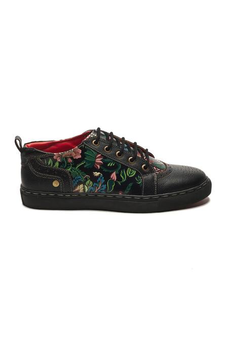 Banjaaran Studio Black Floral Chintz Brogue Sneakers Online at Aza Fashions Banjaaran Studio_Black Floral Chintz Brogue Sneakers_Online_at_Aza_Fashions