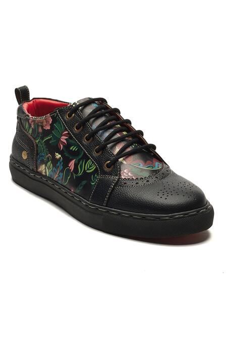 Shop Banjaaran Studio Black Floral Chintz Brogue Sneakers Online at Aza Fashions Shop_Banjaaran Studio_Black Floral Chintz Brogue Sneakers_Online_at_Aza_Fashions