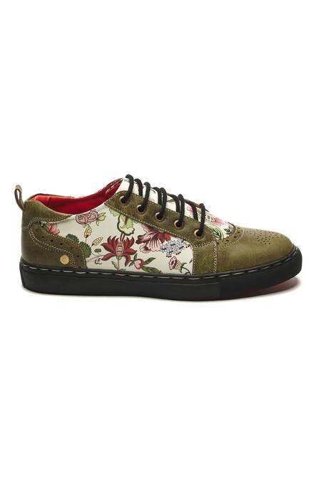 Banjaaran Studio Green Floral Chintz Pattern Leather Sneakers Online at Aza Fashions Banjaaran Studio_Green Floral Chintz Pattern Leather Sneakers_Online_at_Aza_Fashions