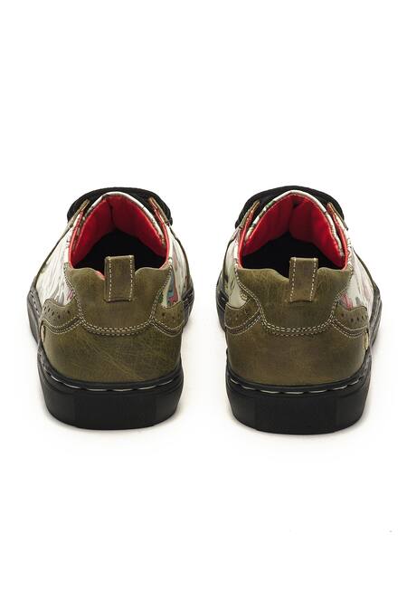 Buy Banjaaran Studio Green Floral Chintz Pattern Leather Sneakers Online at Aza Fashions Buy_Banjaaran Studio_Green Floral Chintz Pattern Leather Sneakers_Online_at_Aza_Fashions