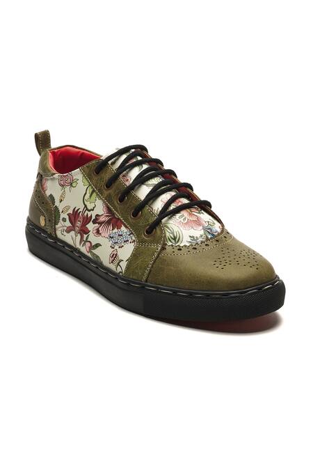 Shop Banjaaran Studio Green Floral Chintz Pattern Leather Sneakers Online at Aza Fashions Shop_Banjaaran Studio_Green Floral Chintz Pattern Leather Sneakers_Online_at_Aza_Fashions