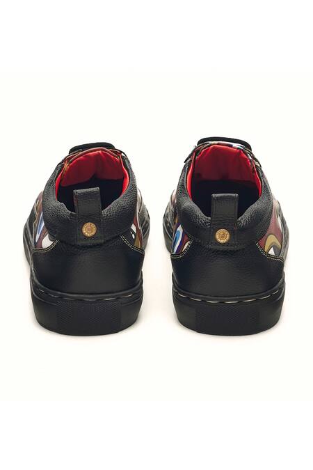 Buy Banjaaran Studio Black And Red Eye Pattern Leather Sneakers Online at Aza Fashions Buy_Banjaaran Studio_Black And Red Eye Pattern Leather Sneakers_Online_at_Aza_Fashions