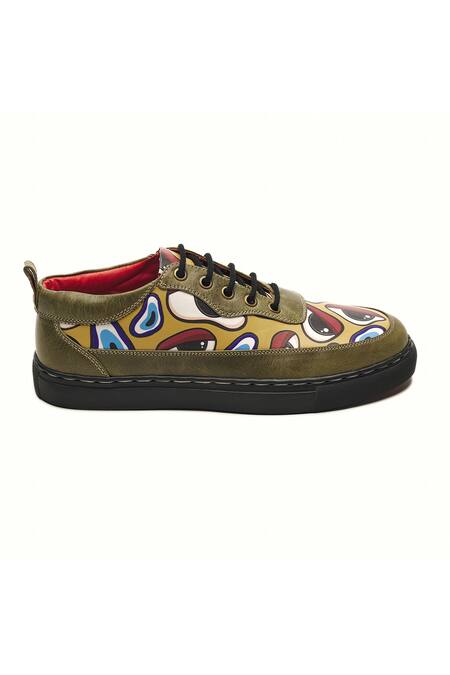Banjaaran Studio Green Leather Nazar Sneakers Online at Aza Fashions Banjaaran Studio_Green Leather Nazar Sneakers_Online_at_Aza_Fashions