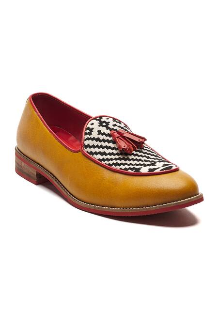 Shop_Banjaaran Studio_Yellow Woven Mustard Slip-on Loafers_Online_at_Aza_Fashions