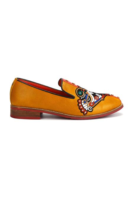 Buy_Banjaaran Studio_Yellow Embroidered Mustard Loafers_Online_at_Aza_Fashions