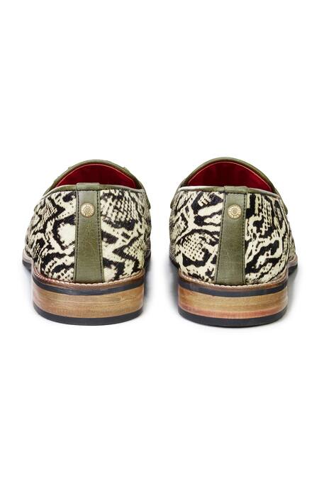 Buy Banjaaran Studio Green Python Patterned Slip-on Loafers Online at Aza Fashions Buy_Banjaaran Studio_Green Python Patterned Slip-on Loafers_Online_at_Aza_Fashions