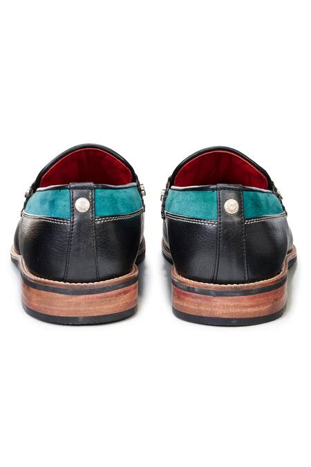 Buy_Banjaaran Studio_Black Teal And Zebra Slip-on Loafers_Online_at_Aza_Fashions
