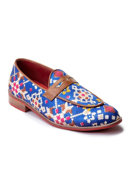 Shop Banjaaran Studio Multi Color Patola Slip-on Leather Loafers Online at Aza Fashions Shop_Banjaaran Studio_Multi Color Patola Slip-on Leather Loafers _Online_at_Aza_Fashions