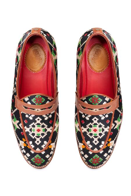 Shop Banjaaran Studio Multi Color Coal Patola Slip-on Loafers at Aza Fashions Shop_Banjaaran Studio_Multi Color Coal Patola Slip-on Loafers_at_Aza_Fashions