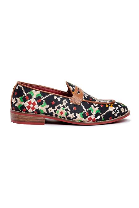 Banjaaran Studio Multi Color Coal Patola Slip-on Loafers Online at Aza Fashions Banjaaran Studio_Multi Color Coal Patola Slip-on Loafers_Online_at_Aza_Fashions