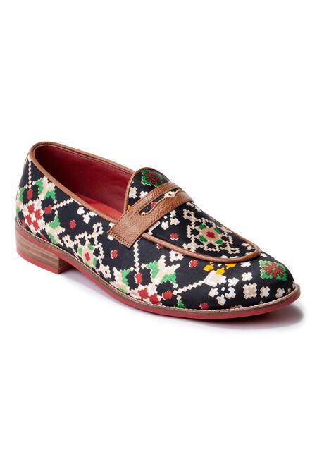 Shop Banjaaran Studio Multi Color Coal Patola Slip-on Loafers Online at Aza Fashions Shop_Banjaaran Studio_Multi Color Coal Patola Slip-on Loafers_Online_at_Aza_Fashions