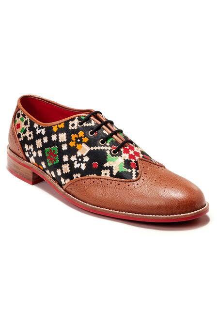 Shop_Banjaaran Studio_Multi Color Handcrafted Leather Brogue Shoes_Online_at_Aza_Fashions