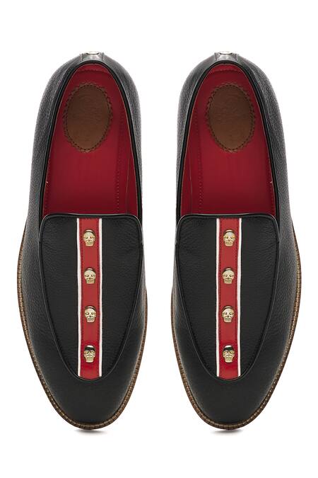 Shop Banjaaran Studio Black Embellished Cranium Slip-on Leather Loafers at Aza Fashions Shop_Banjaaran Studio_Black Embellished Cranium Slip-on Leather Loafers _at_Aza_Fashions