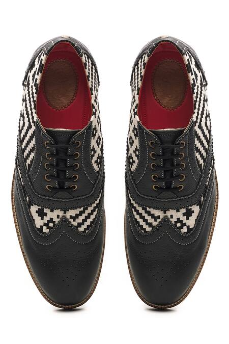 Shop_Banjaaran Studio_Black Texo Woven Brogue Shoes_at_Aza_Fashions