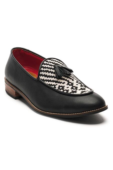 Shop Banjaaran Studio Black Texo Woven Slip-on Leather Loafers Online at Aza Fashions Shop_Banjaaran Studio_Black Texo Woven Slip-on Leather Loafers_Online_at_Aza_Fashions