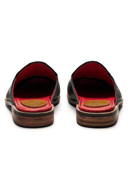 Buy_Banjaaran Studio_Black Hand Painted Bloom Leather Mules_Online_at_Aza_Fashions