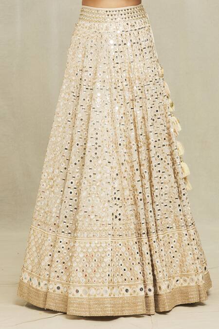 Shop_Gopi Vaid_Beige Georgette, Tussar, Organza Sequins, Mirrors, Daina Bridal Lehenga Set 