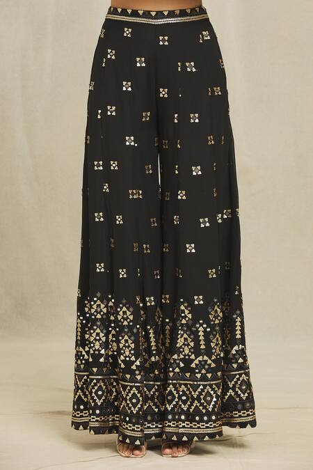 Buy Gopi Vaid Black Georgette Sequins, Mirrors, Embroidery Halter Ishana Blouse And Sharara Set Online at Aza Fashions Buy_Gopi Vaid_Black Georgette Sequins, Mirrors, Embroidery Halter Ishana Blouse And Sharara Set _Online_at_Aza_Fashions