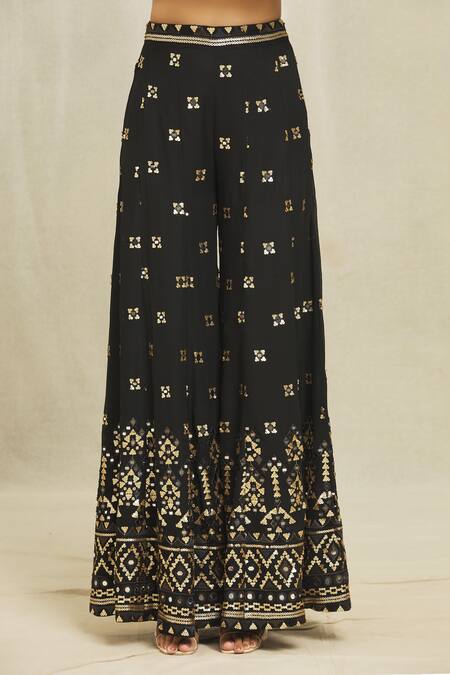 Buy Gopi Vaid Black Georgette Sequins, Mirrors, Embroidery Halter Ishana Blazer Sharara Set Online at Aza Fashions Buy_Gopi Vaid_Black Georgette Sequins, Mirrors, Embroidery Halter Ishana Blazer Sharara Set _Online_at_Aza_Fashions