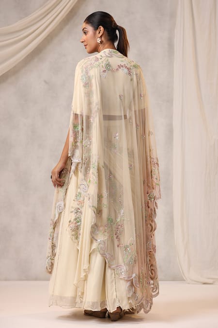 K-Anshika Embroidered Off White Lehenga Cape Set 