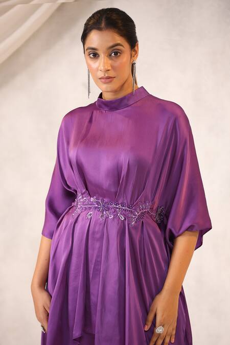 Buy_K-Anshika_Purple Georgette Embroidered Resham High Floral Embellished Tunic And Pant Set _Online_at_Aza_Fashions