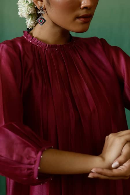 Chokhi Chorri_Magenta Kurta Silk Chanderi Embroidered Sequin Turmali A-line And Pant Set _Online_at_Aza_Fashions