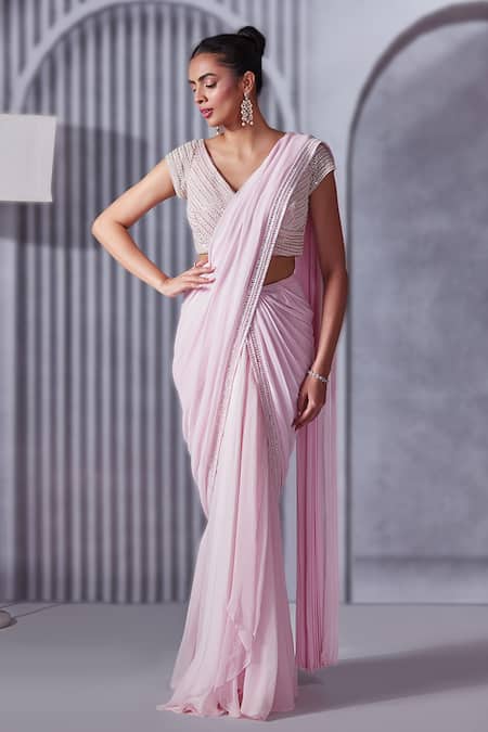 Blush Pink Saree With Blouse - XL