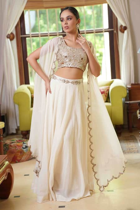 White and Gold Chanderi Lehenga Set – Kuro Clothing India