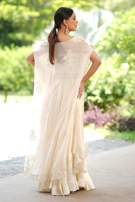 Nazar By Indu Floral Embroidered Scalloped Cape Lehenga Set 