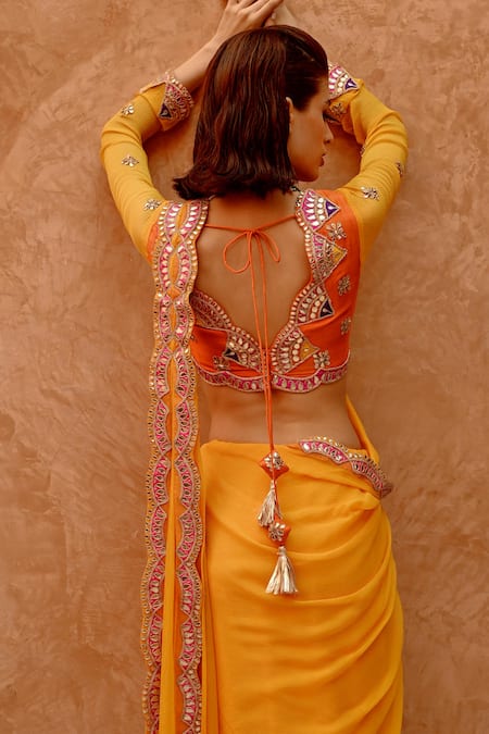 Pallavi Jaipur Pre-Stitched Saree With Embroidered Blouse 