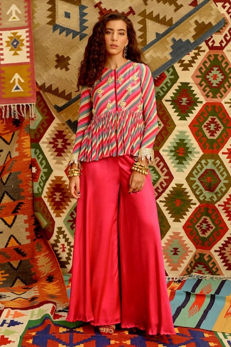 Pallavi Jaipur Indi-Leheriya Short Tunic & Flared Pant Set 