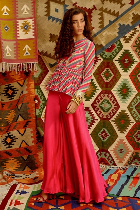 Pallavi Jaipur Indi-Leheriya Short Tunic & Flared Pant Set 