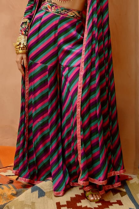 Pallavi Jaipur Multi Color Crepe, Tussar Embroidery, Leheriya Kalidar Jacket Sharara Set at Aza Fashions Pallavi Jaipur_Multi Color Crepe, Tussar Embroidery, Leheriya Kalidar Jacket Sharara Set _at_Aza_Fashions