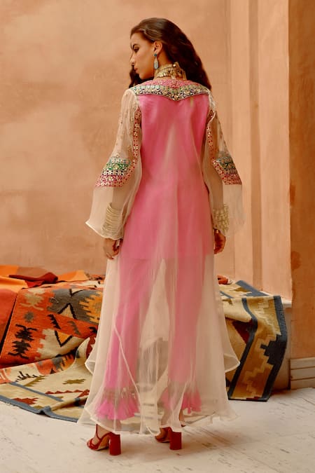 Pallavi Jaipur Pink Silk, Organza Embroidery Round Neck Floral Dori Afghani Kurta Pant Set Online at Aza Fashions Pallavi Jaipur_Pink Silk, Organza Embroidery Round Neck Floral Dori Afghani Kurta Pant Set _Online_at_Aza_Fashions